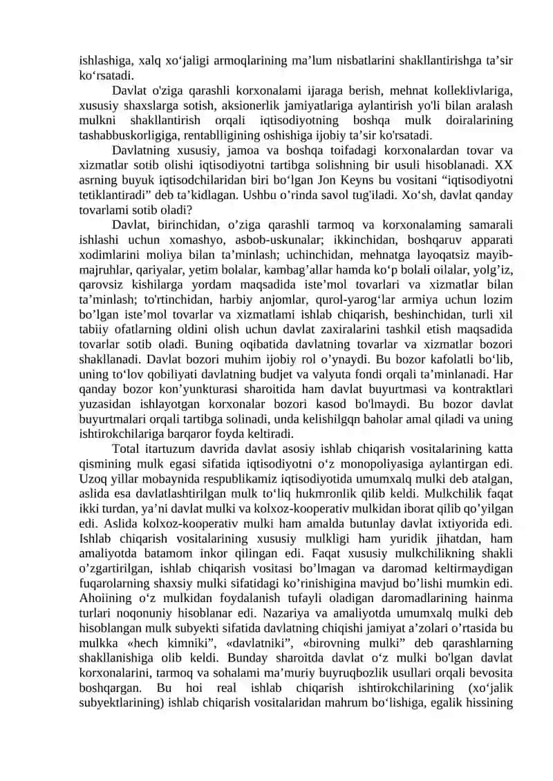 O‘ZBEKISTONDA DAVLAT MULKINI XUSUSIYLASHTIRISH VA BOSHQARISH - IQTISODIYOTNI TARTIBGA SOLISH VOSITASI 2