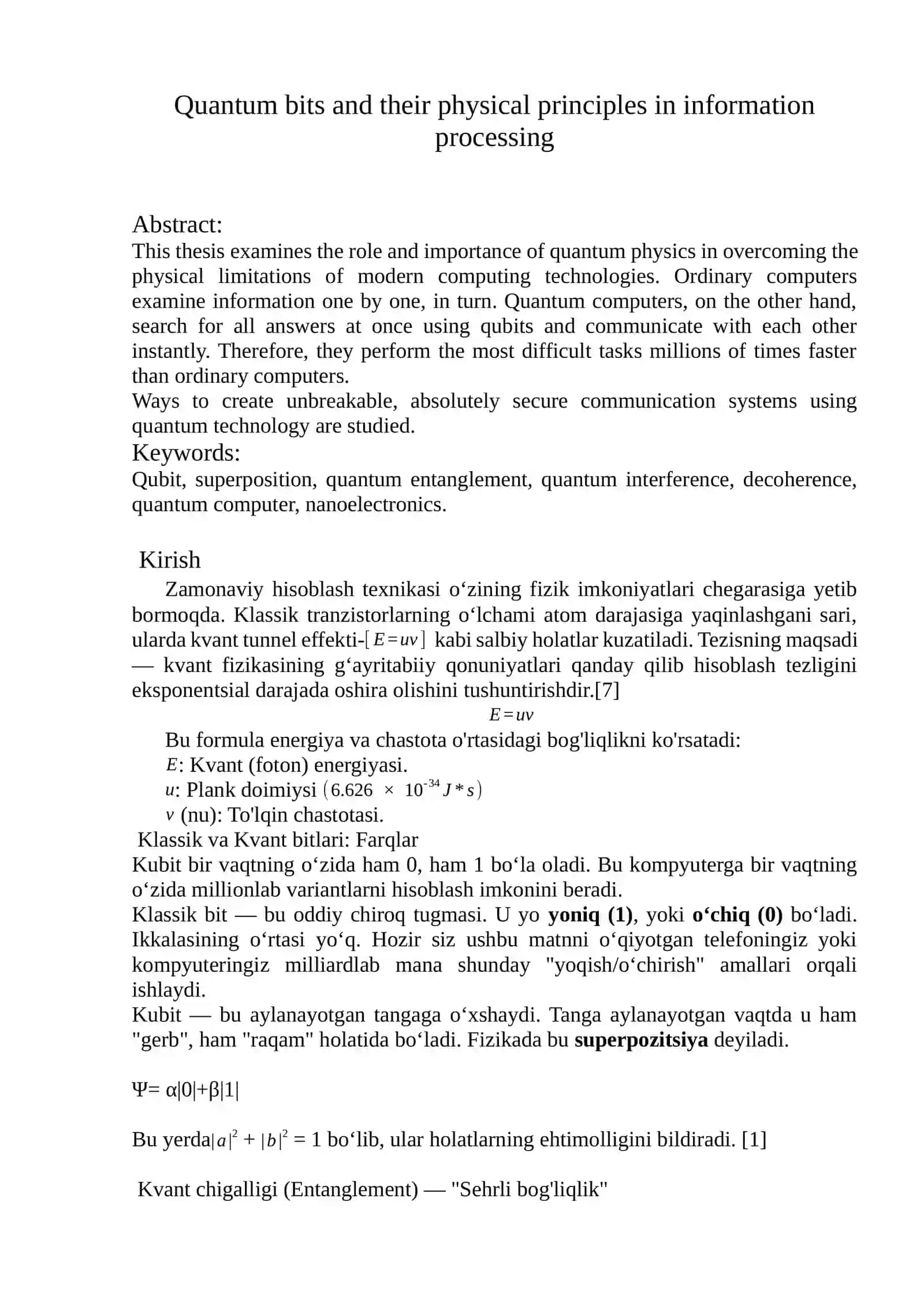 Kvant bitlari va ularning axborotni qayta ishlashdagi fizik prinsiplari 2
