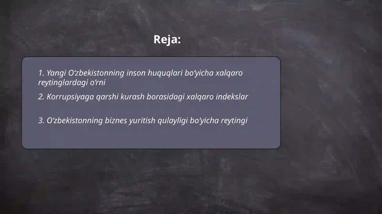 Yangi O‘zbekiston ijtimoiy-siyosiy, iqtisodiy va madaniy hayotida ro‘y berayotgan o‘zgarishlarning xalqaro reyting va indekslarda aks etishi 2
