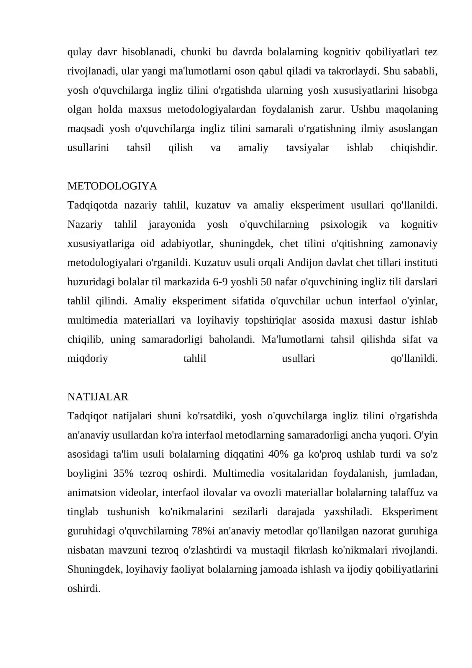 O'quvchilarga ingliz tilini o'rgatishning zamonaviy usullari va metodologiyalari 2