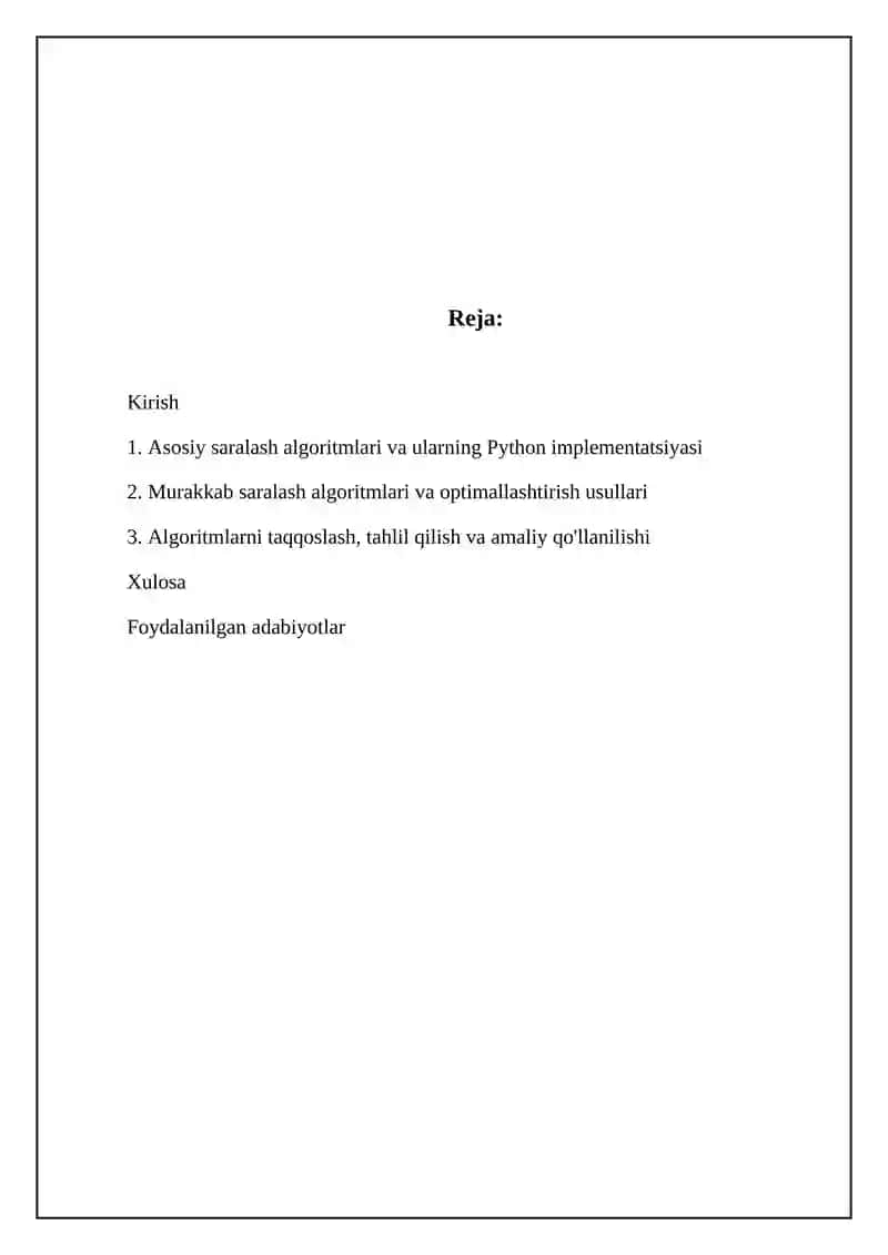 Asosiy saralash algoritmlari va ularning Python implementatsiyasi 2