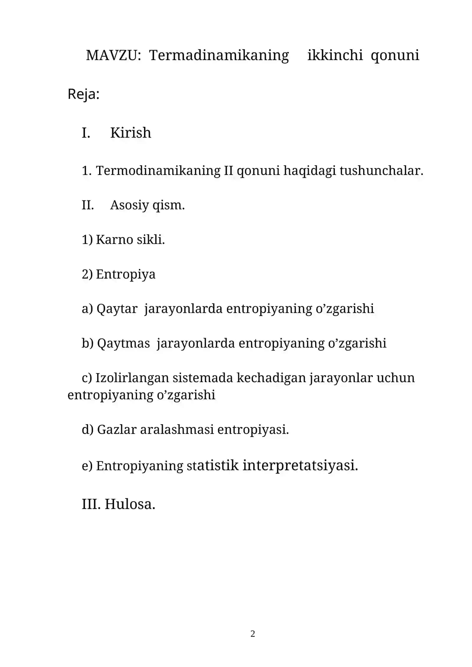 Termadinamikaning ikkinchi qonuni 2