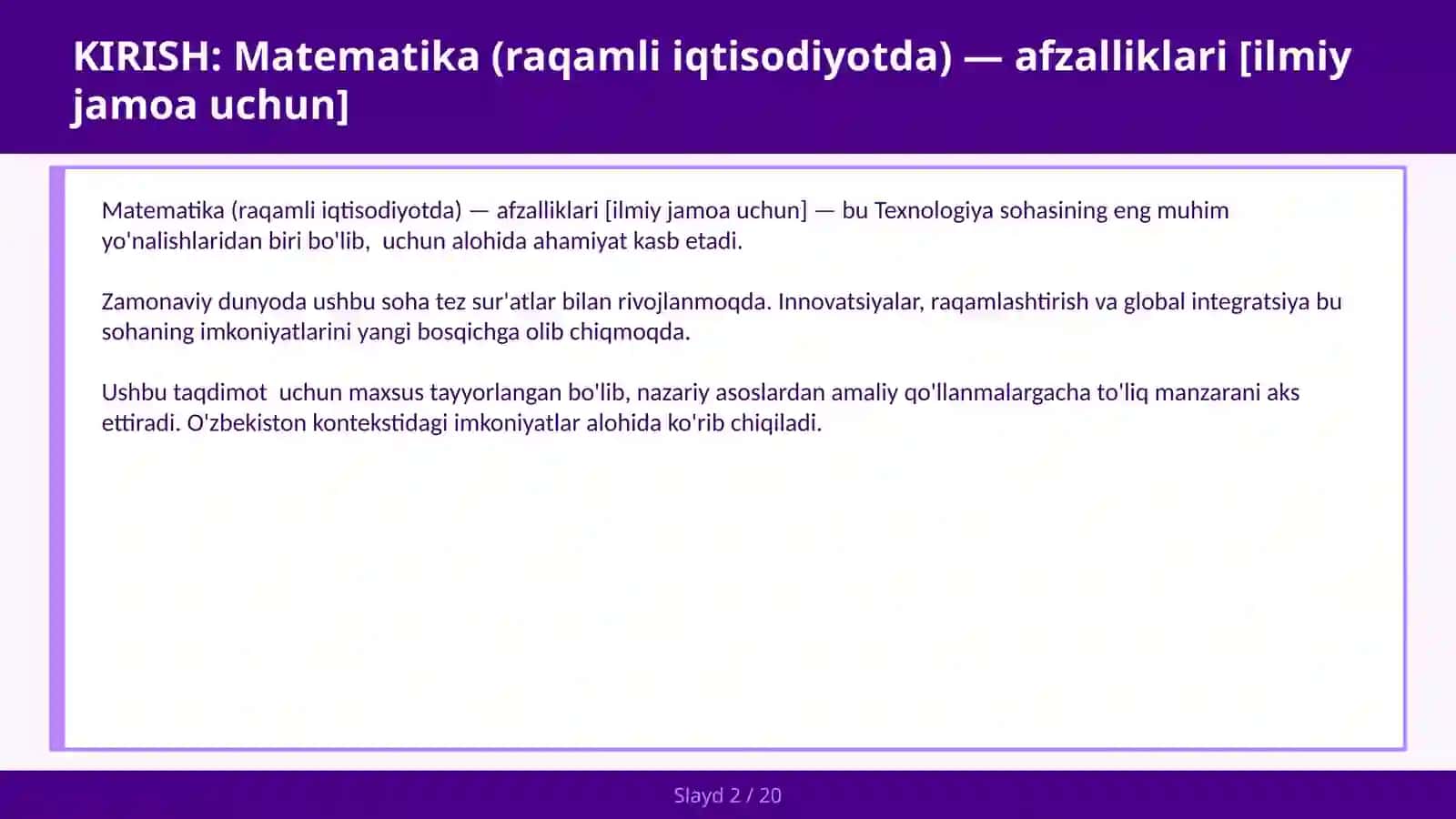 Matematika (raqamli iqtisodiyotda) — afzalliklari [ilmiy jamoa uchun] 2
