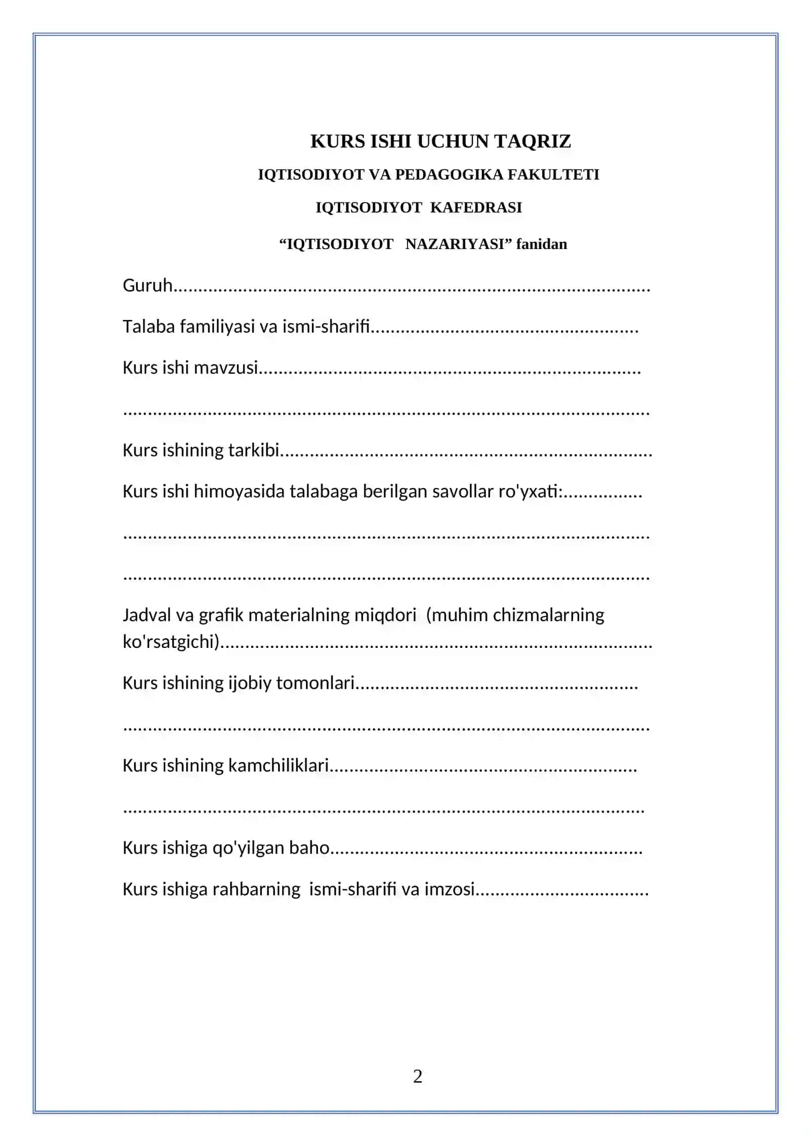 IQTISODIYOT NAZARIYASI KURS ISHI 2