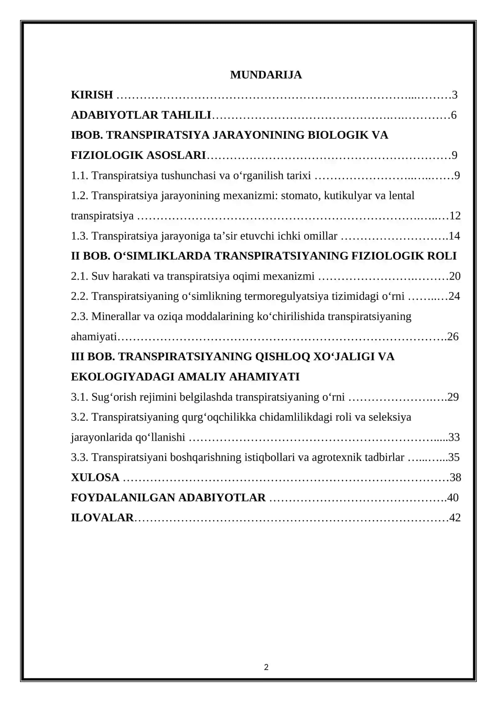 Kurs ishi - O‘simliklar fiziologiyasi fanidan 2