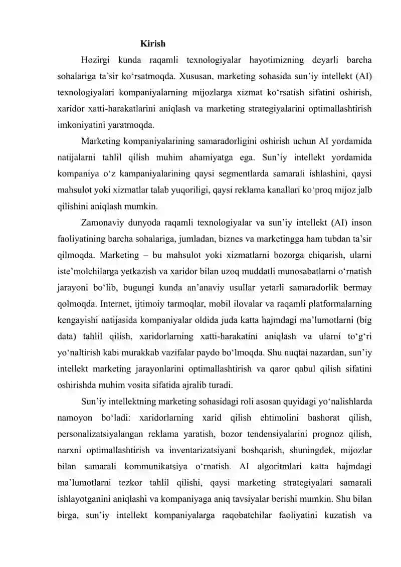 AI yordamida marketing kompaniyasi natijalarini tahlil qilish va berilgan masalaga aniq yechimlar ishlab chiqish 2
