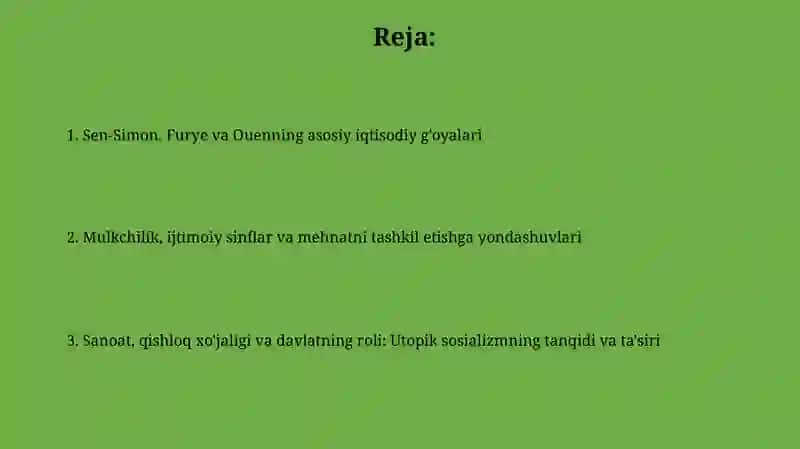 A. Sen-Simon, SH. Fure va R. Ouen iqtisodiy qarashlari 2