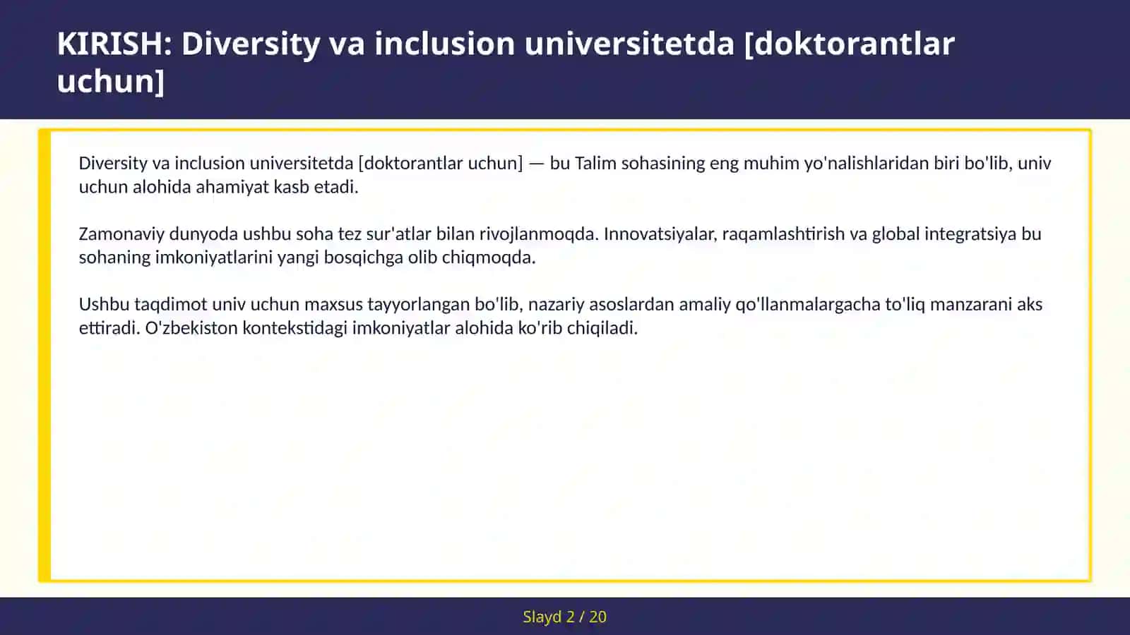 Diversity va inclusion universitetda [doktorantlar uchun] 2