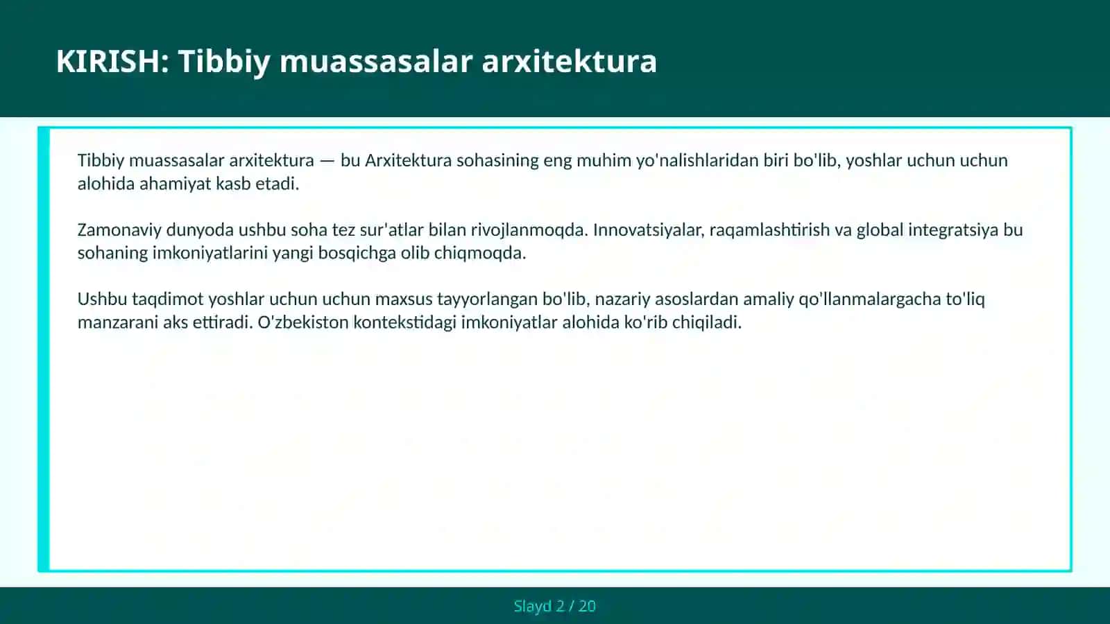 Tibbiy muassasalar arxitektura 2