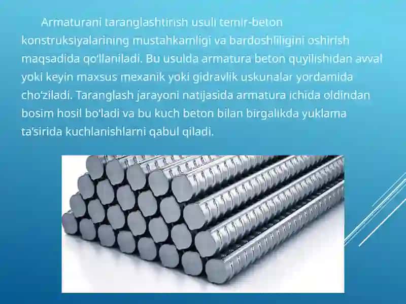 Temir-beton konstruksiyalarini ishlab chiqarishda armaturani taranglashtirish usullari 2