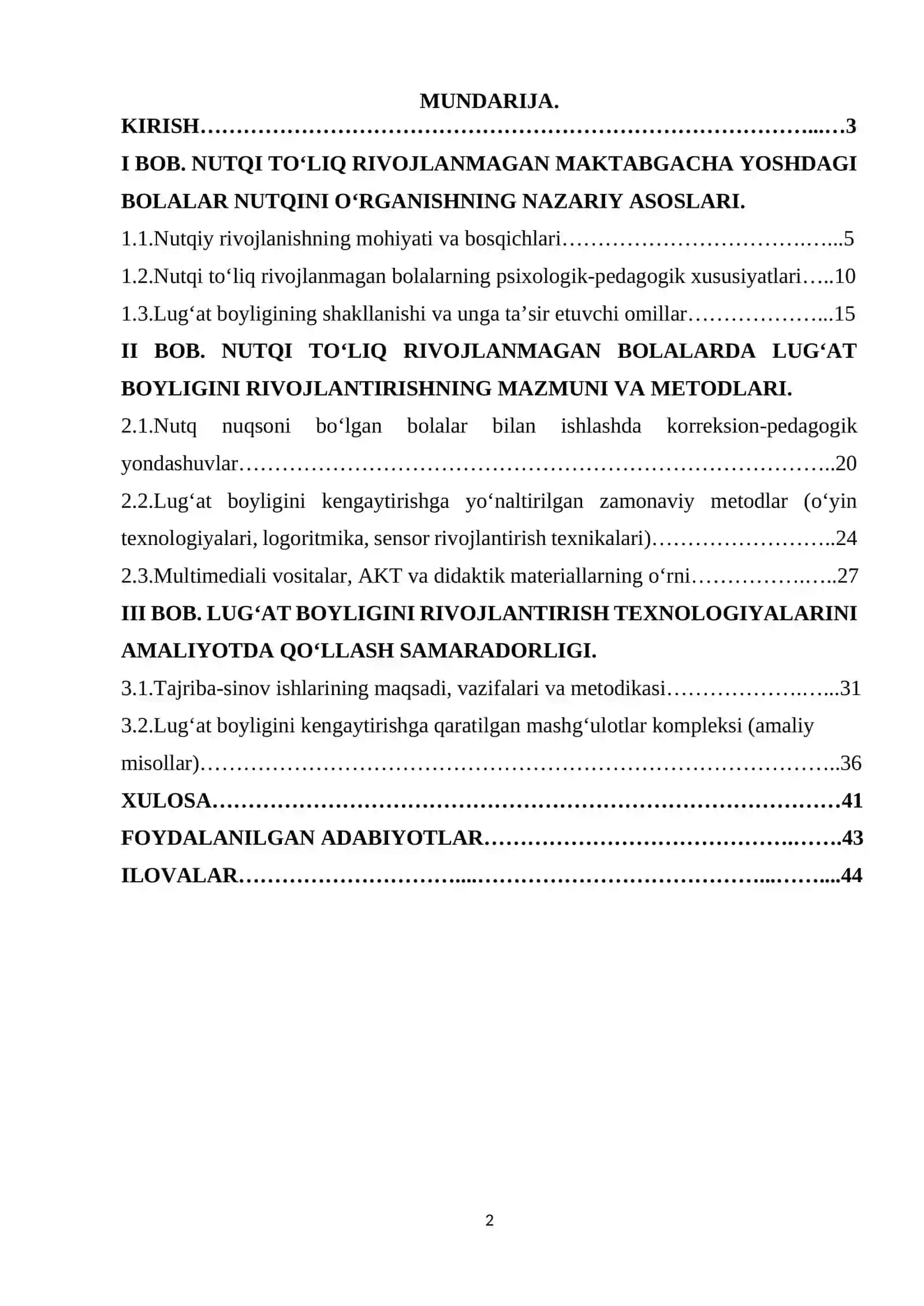 Nutqi to‘liq rivojlanmagan maktabgacha yoshdagi bolalarni lug‘at boyligini rivojlantirish texnologiyalari. 2