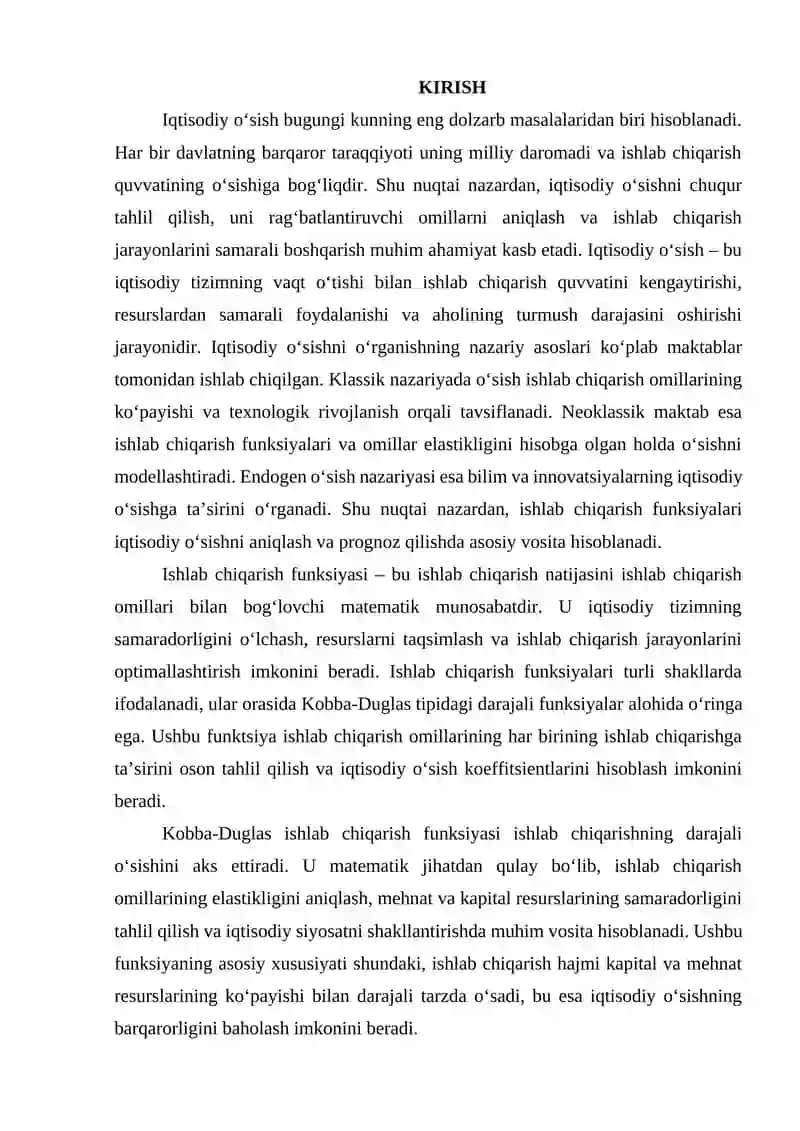 Iqtisodiy o‘sish va Ishlab chiqarish funksiyalari 2