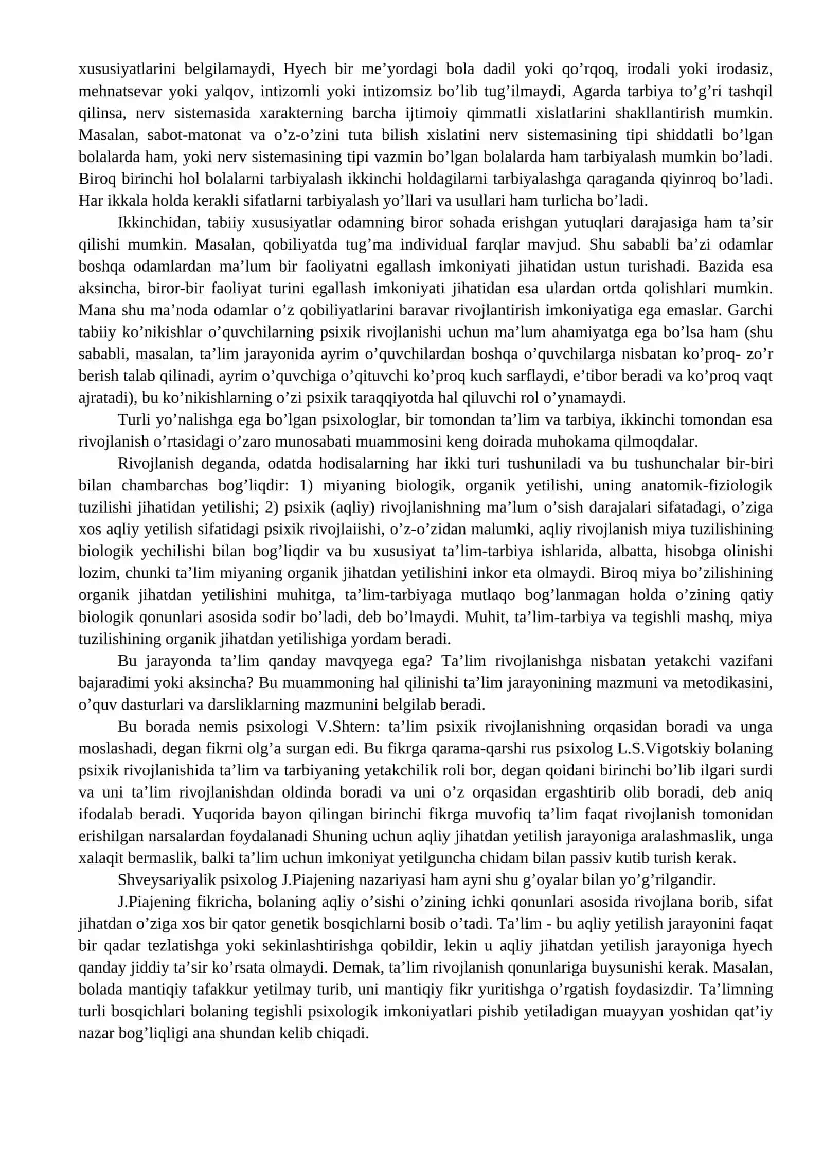 Psixik rivojlanish va ta’limning o’zaro munosabati 2