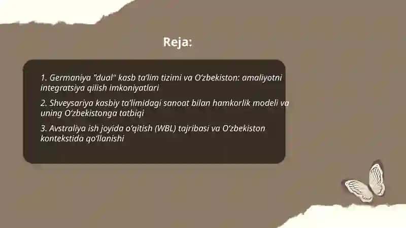 Tasdiqlangan kasbiy ta'limga tegishli ilgʻor chet el tajribalarini oʻrganish va qiyosiy tahlil 2