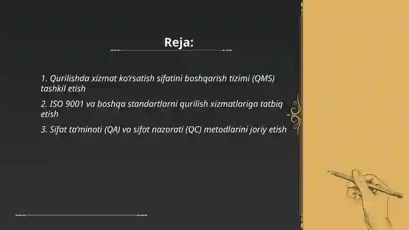 Qurilishda xizmat ko'rsatish sifatini boshqarish 2
