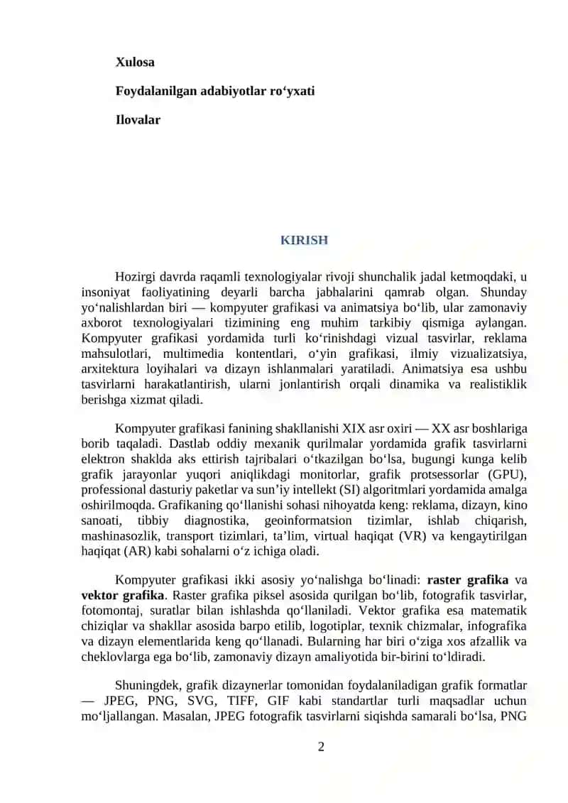 Kompyuter grafikasi va animatsiya dasturiy vositalari mavzusidagi KURS ISHI 2