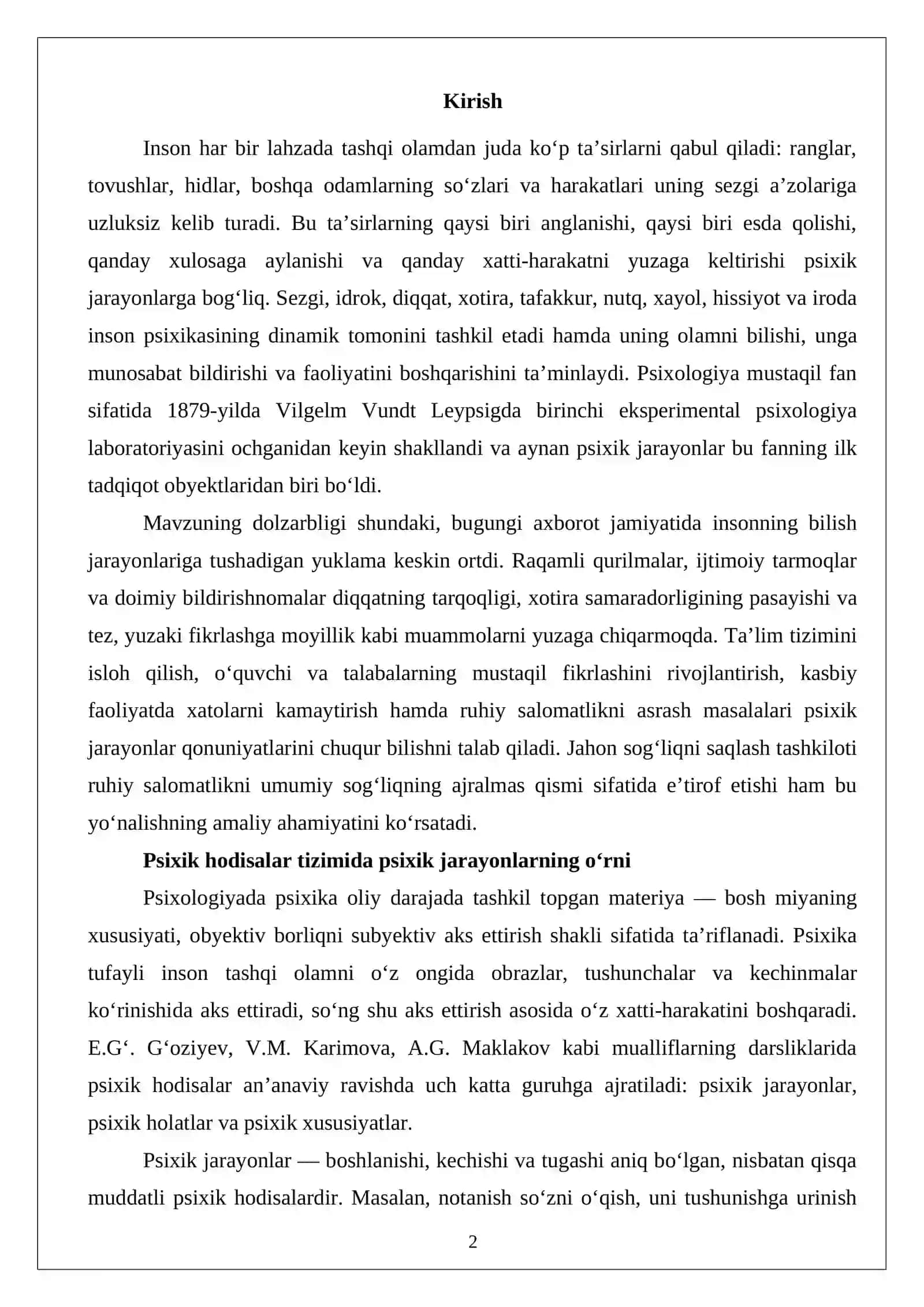 Psixik jarayonlarning inson hayotidagi ahamiyati 2