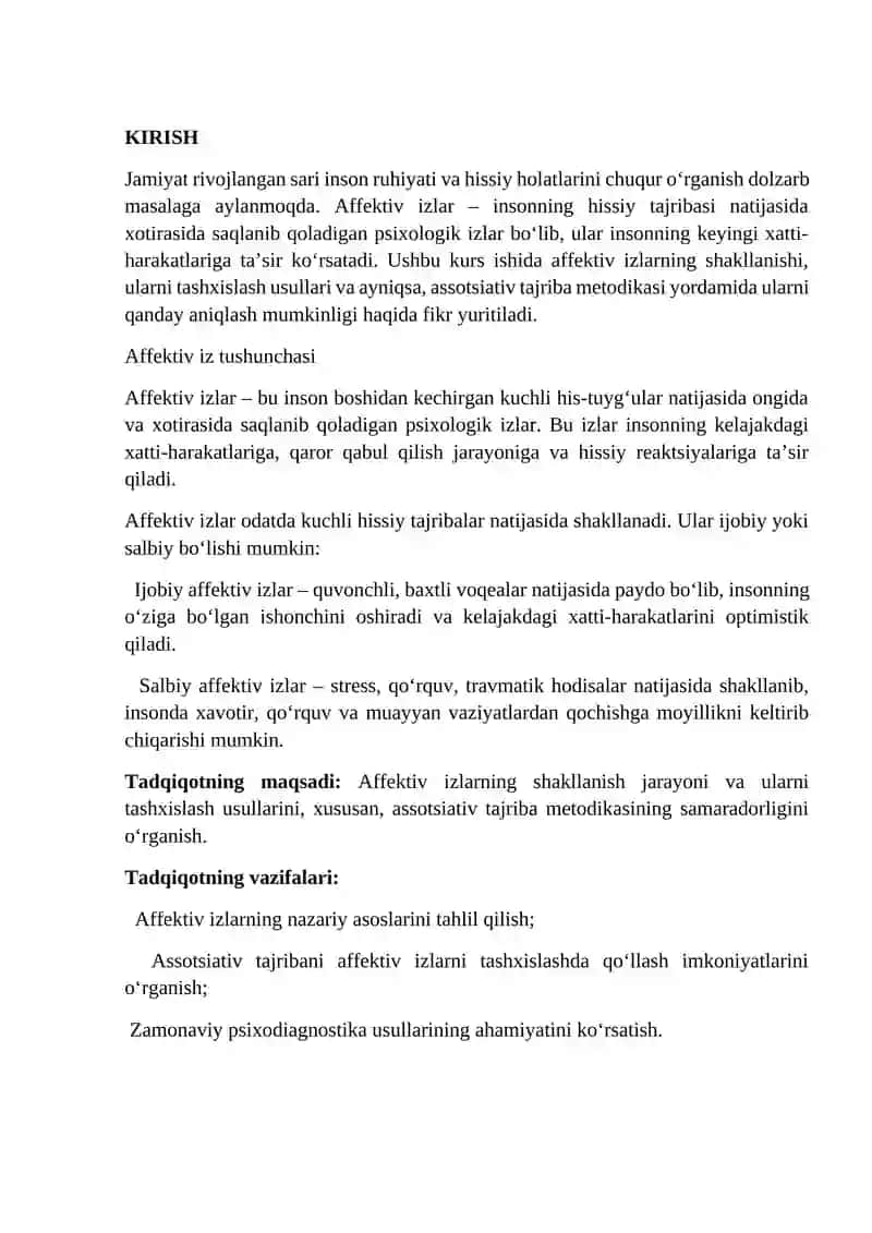 Affektiv izlarni tashxislash. Assotsiativ tajriba 2