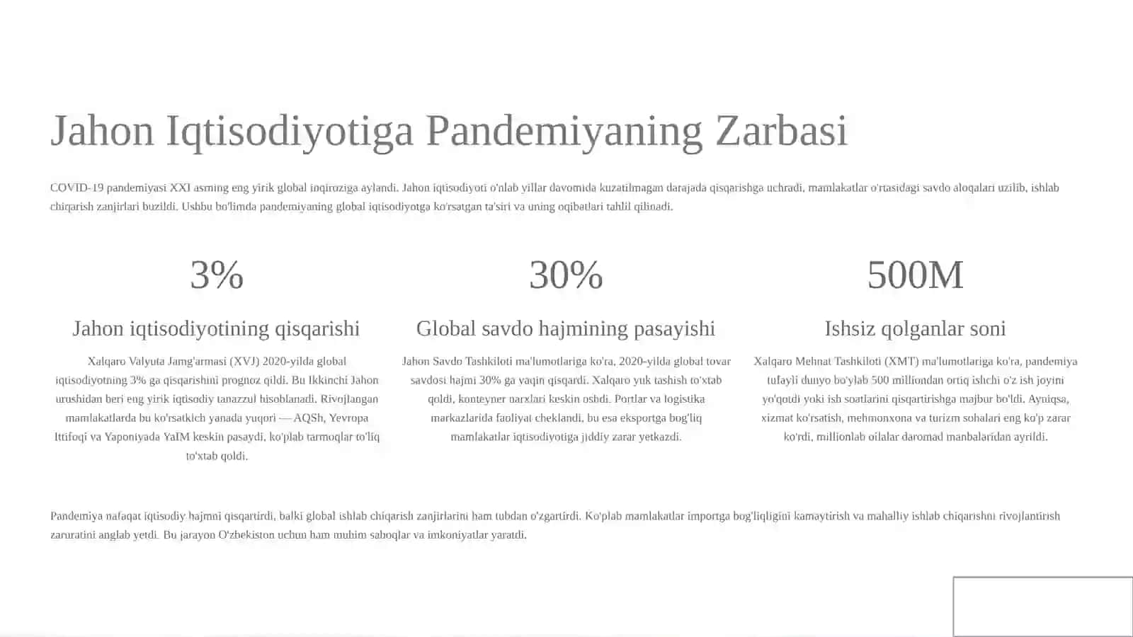 Pandemiya Davrida O'zbekistonning Jahon Bozoridagi O'rni 2