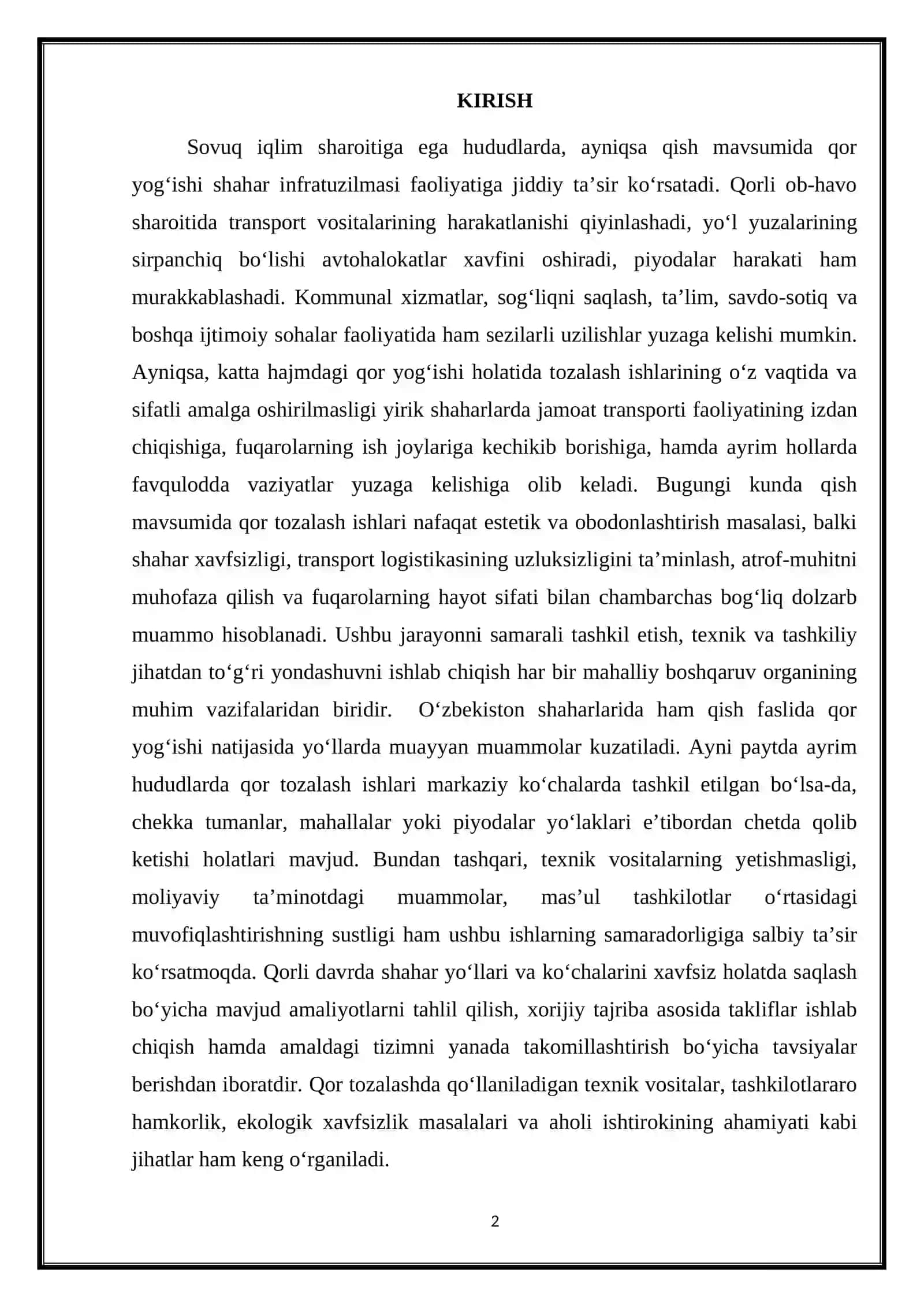 Shahar yo‘llari va ko‘chalarini qordan tozalash tadbirlari 2
