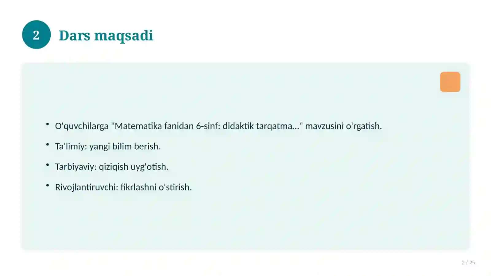 Matematika fanidan 6-sinf: didaktik tarqatma materiallar 2