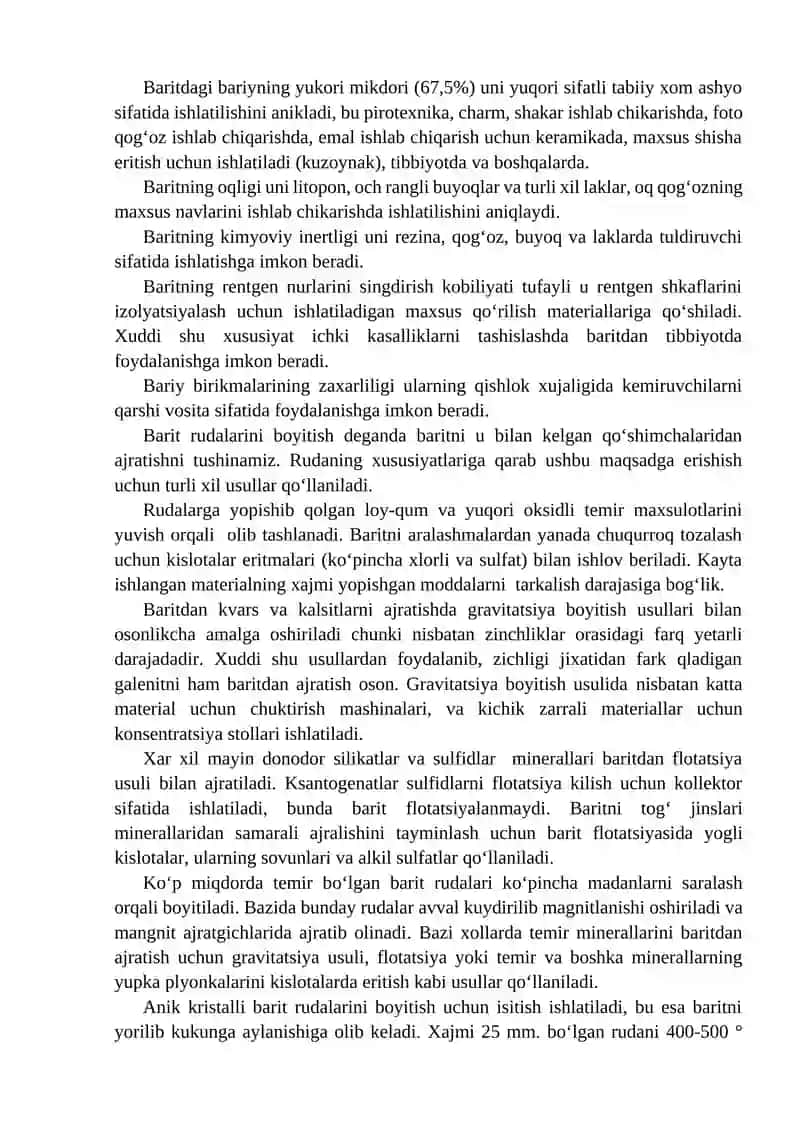 Baritli rudalarni boyitish texnologiyasi 2