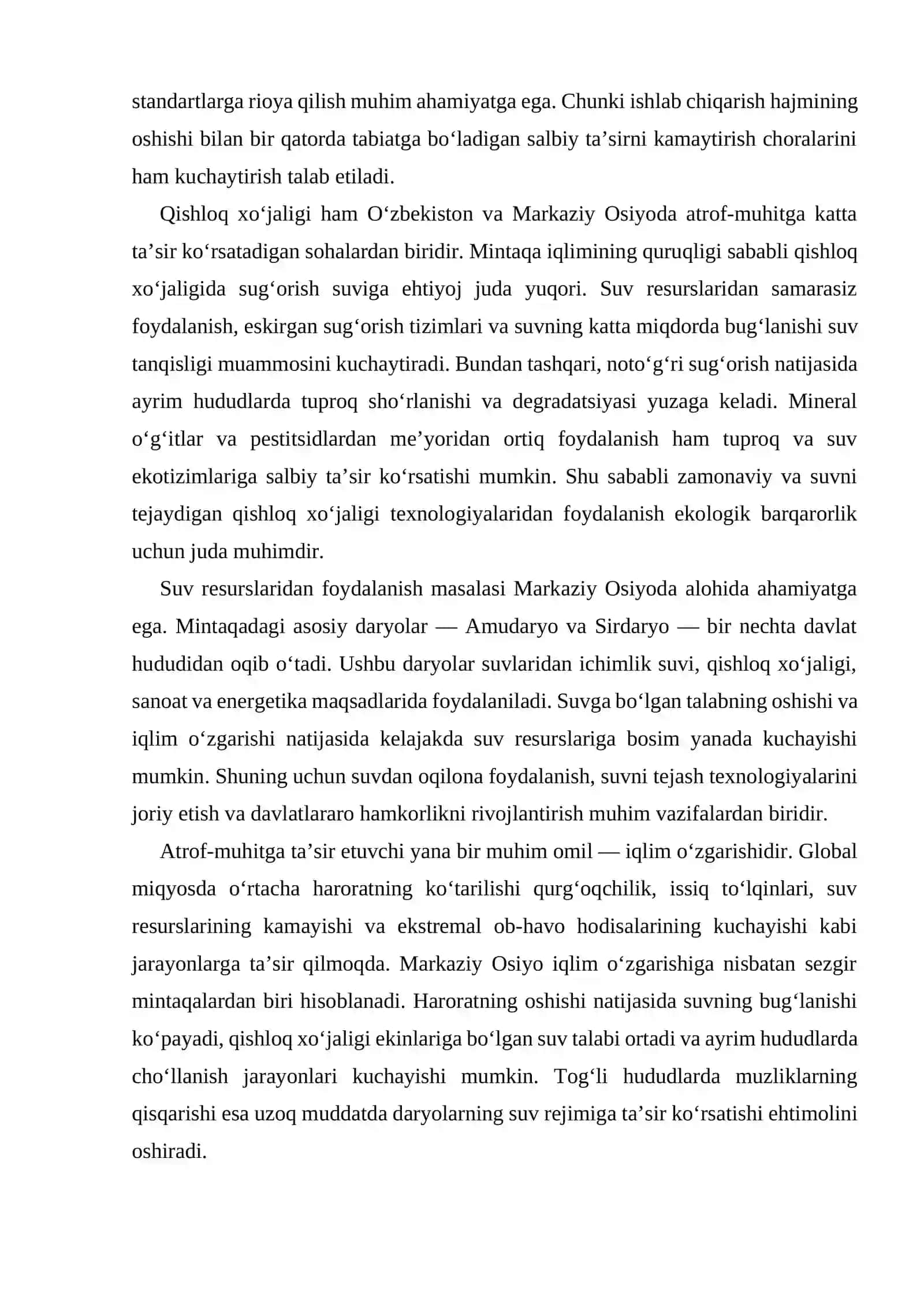 O’zbekistonning atrof-muhit muammolari va markaziy osiyo mintaqasidagi ekologik vaziyat 2