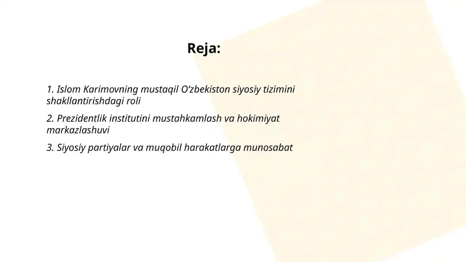 Islom Karimov mustaqil o'zbekistonda siyosiy taraqqiyot yo'llari haqida 2