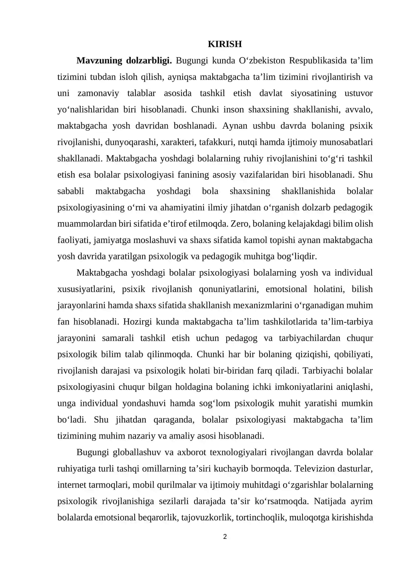 Maktabgacha yoshdagi bola shaxsining shakllanishida bolalar psixologiyasining o'rni va ahamiyati 2