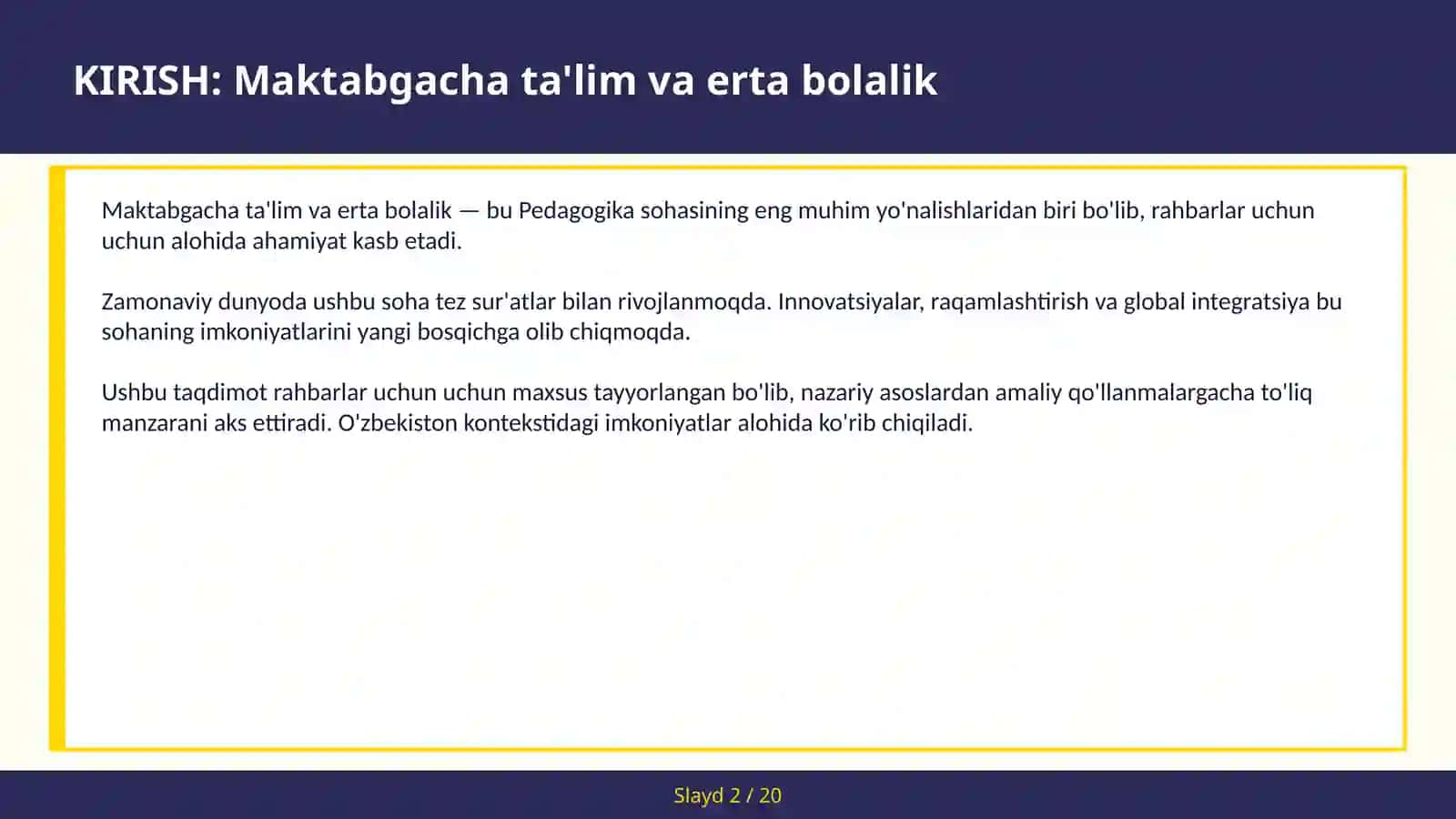 Maktabgacha ta'lim va erta bolalik 2