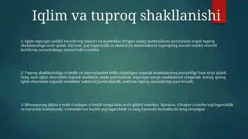 Tuproq Hosil Bo'lishida Iqlimning O'rni 2