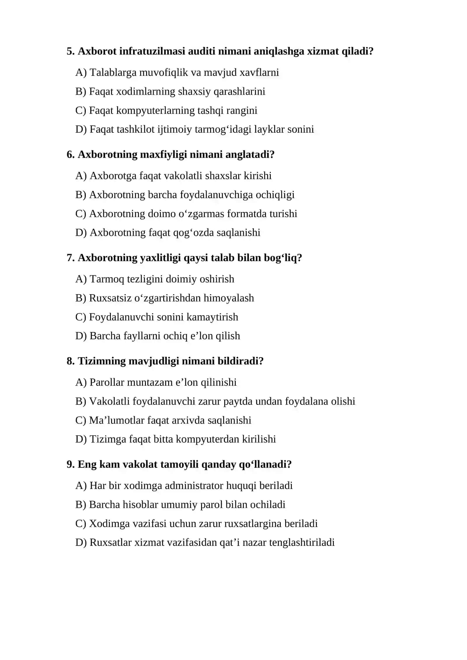 Axborot infratuzilmasining huquqiy asoslari — TEST. 2