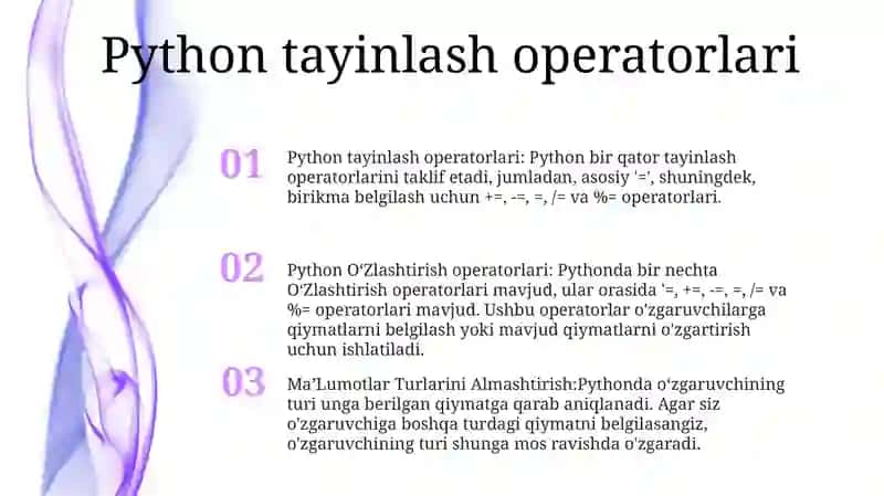 Python OʻZlashtirish Operatorlari Va MaʼLumotlar Turlarini Almashtirish 2