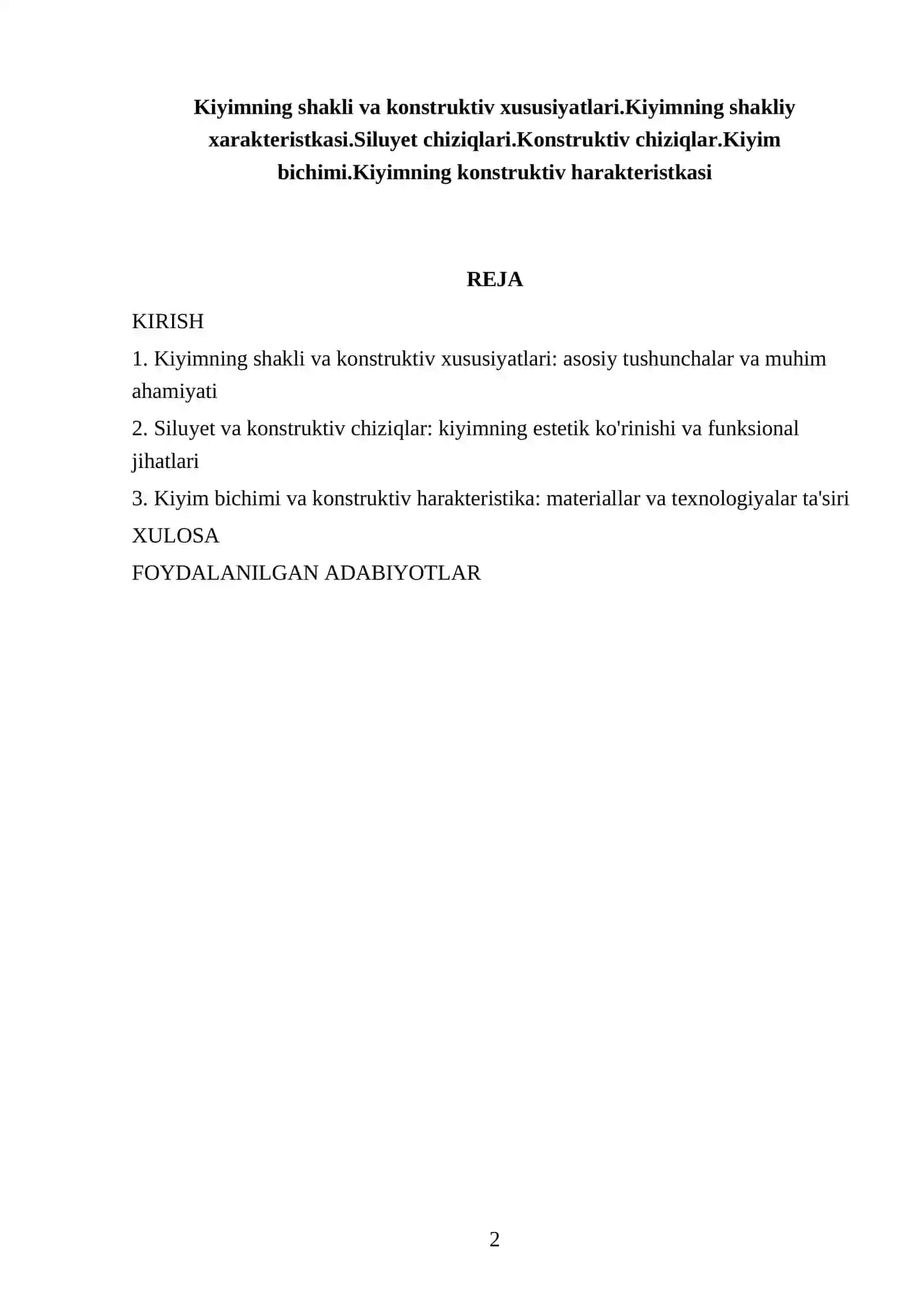 Kiyimning shakli va konstruktiv xususiyatlari 2