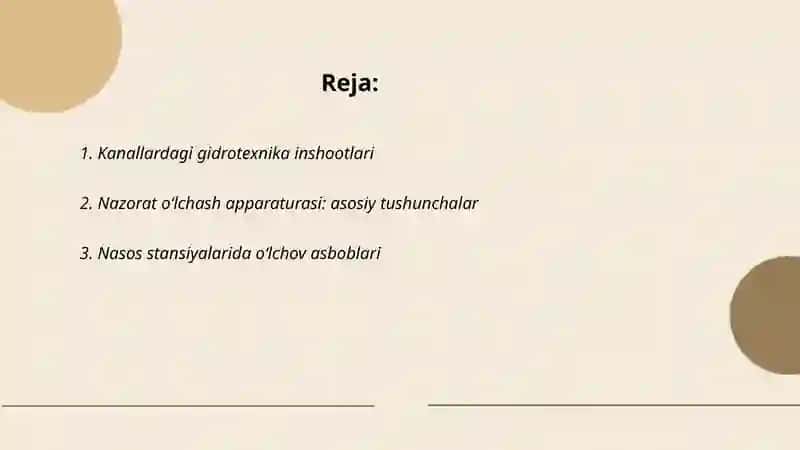 Kanallardagi gidrotexnika inshootlaridan foydalanishda nazorat o‘lchash apparaturasi. Turlari va konstruksiyalari bilan tanishish 2