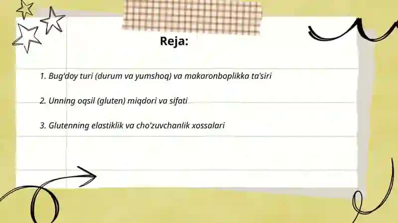 Bugʻdoy unining makaronboplik xossalari 2