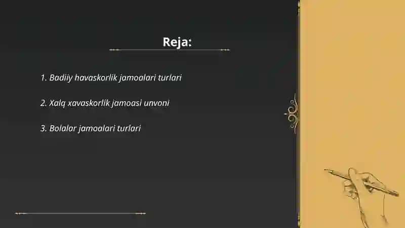 Badiy havaskorlik jamoalariga Xalq xavaskorlik jamoasi hamda bolalar jamoalariga bolalar namunali jamoasi unvonlarini berish tartibi toʻgʻrisidagi nizomni tasdiqlash toʻgʻrisida 2