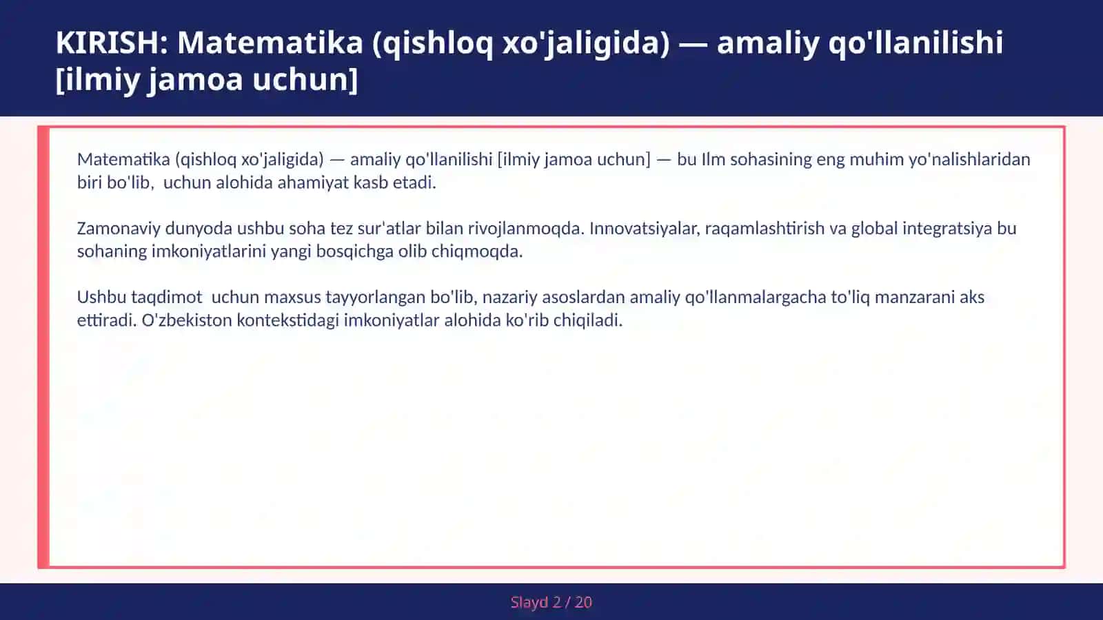 Matematika (qishloq xo'jaligida) — amaliy qo'llanilishi [ilmiy jamoa uchun] 2