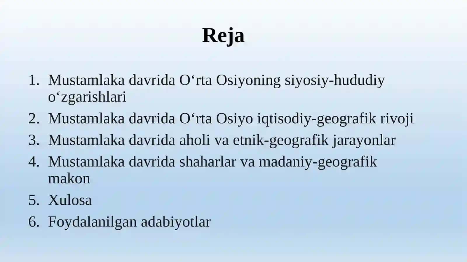 Mustamlaka davridagi O'rta osiyo tarixiy geografiyasi 2