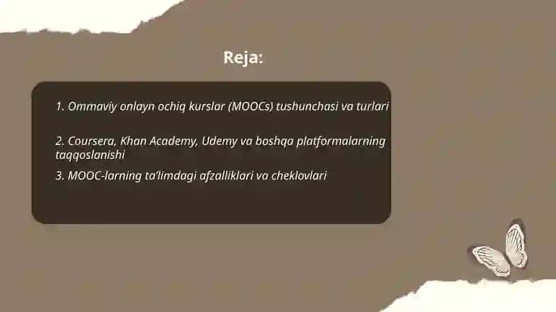 Ommaviy onlayn ochiq kurslar (MOOCs) tushunchasi va turlari 2