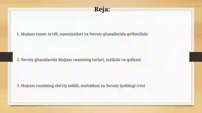 Mujtass bahri vaznlari tahlili (Alisher Navoiy gʻazallari asosida) 2
