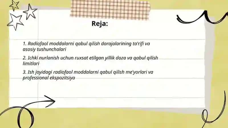 Radiofaol moddalarni qabul qilish darajasining me'yorlari 2