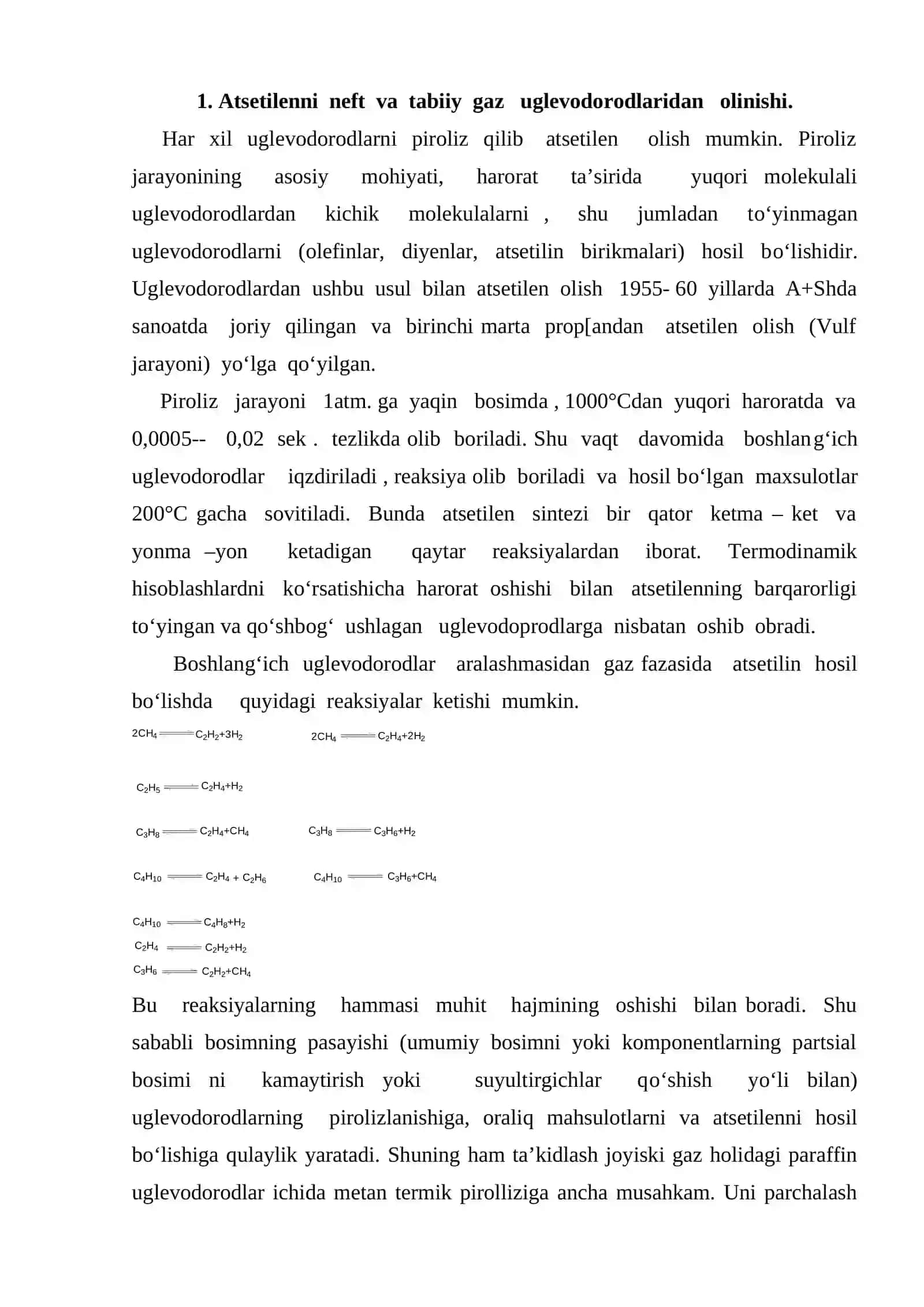 ATSETILEN OLINISHI VA XOSSALARI 2