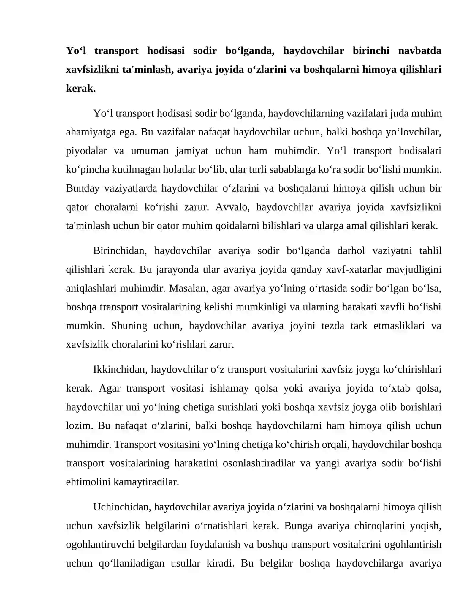 Yo‘l transport hodisasi sodir etgan haydovchilarning vazifalari 2