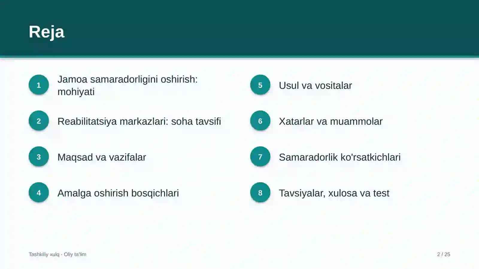 reabilitatsiya markazlarida jamoa samaradorligini oshirish 1972 2