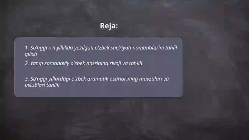 Yangi zamonaviy o'zbek nasrining rivoji va tahlili 2