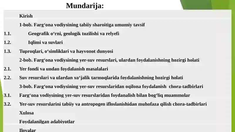 "FARG‘ONA VODIYSI YER-SUV RESURSLARI VA ULARDAN OQILONA FOYDALANISH MASALALARI" 2