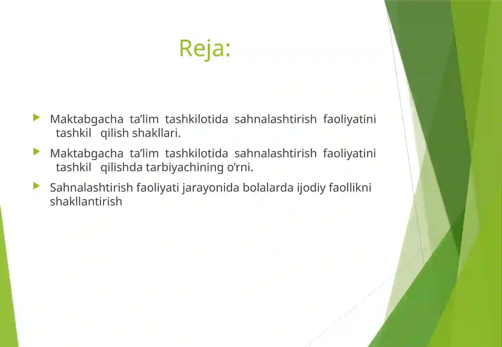 Maktabgacha ta'lim tashkiloti sahnalashtirish faoliyatining asosiy maqsadi 2