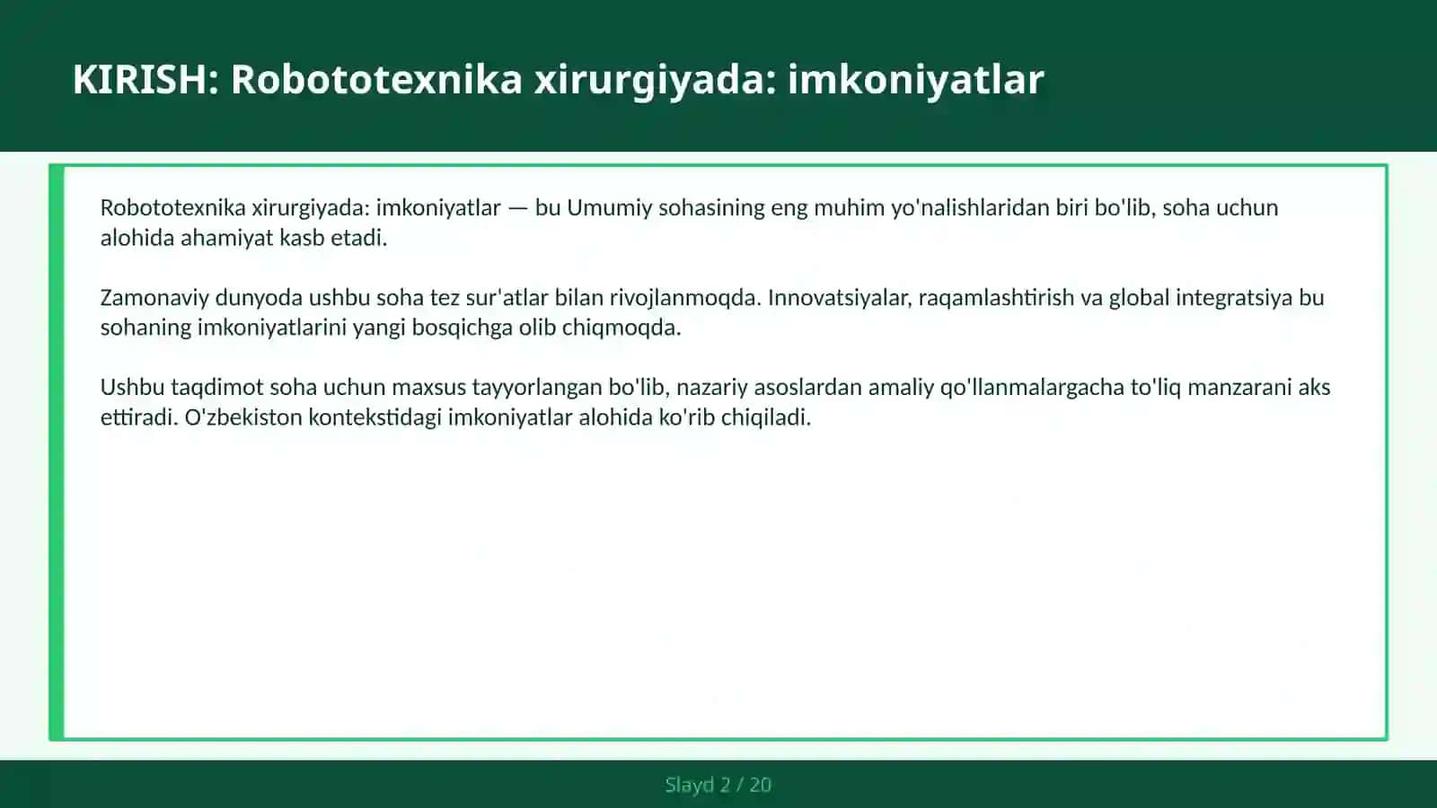 Robototexnika xirurgiyada: imkoniyatlar 2