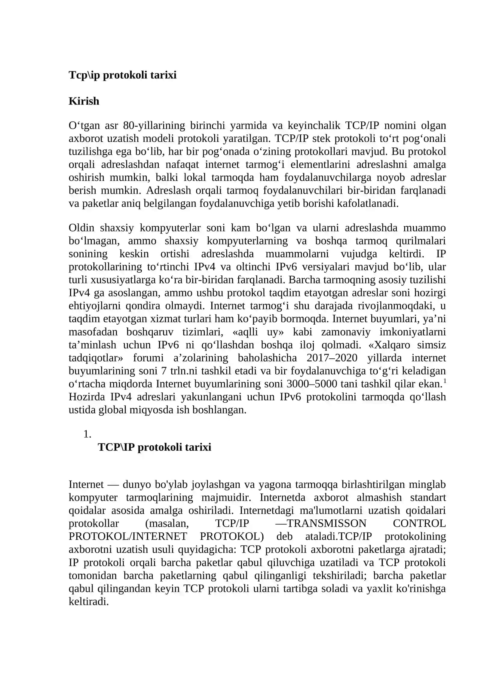 TCP protokollari ishini o`rganish 2